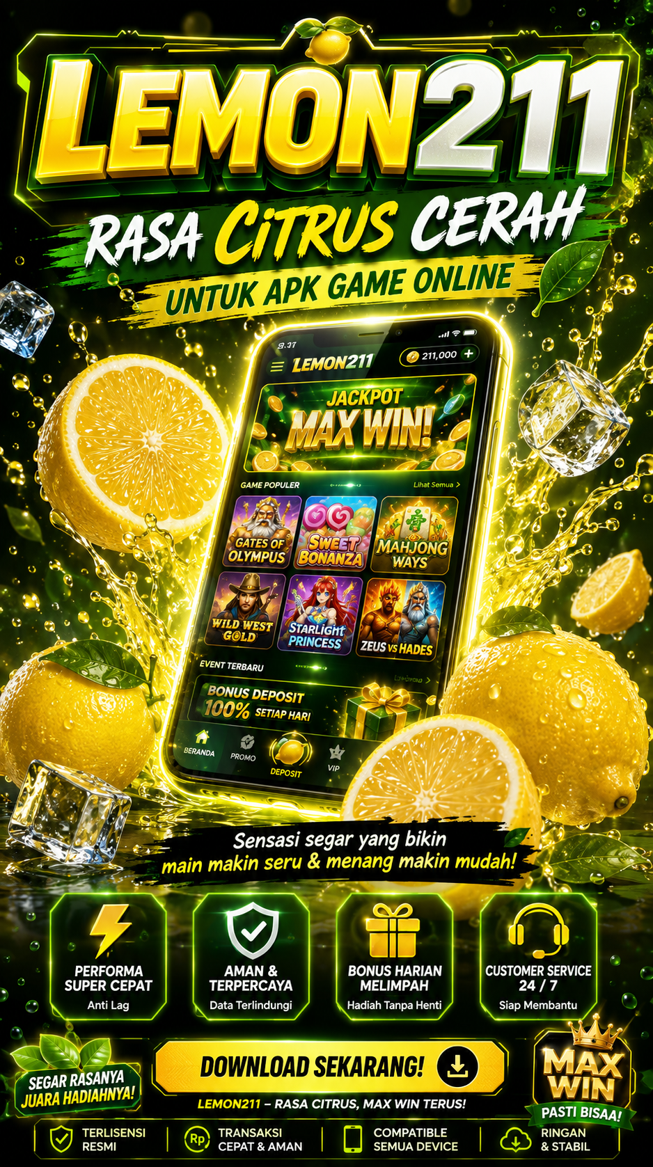 Cuplikan layar menu unduhan LEMON211 untuk perangkat Android